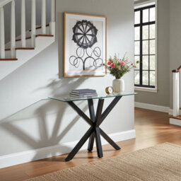 The Furniture Market Star Glass Console Hall Table With Black Legs - thumbnail 1