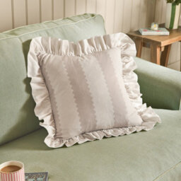 Wylder Birdie Stripe Ruffle Polyester Filled Cushion, Natural, 45 X 45Cm