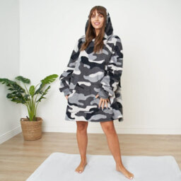 Ohs Camo Oversized Hoodie Blanket Wearable Sherpa Sweatshirt, Charcoal - thumbnail 2