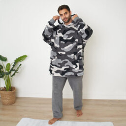 Ohs Camo Oversized Hoodie Blanket Wearable Sherpa Sweatshirt, Charcoal - thumbnail 1