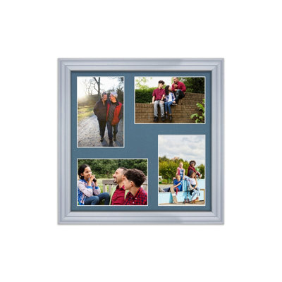 AK Frames 12X12 Silver Classic Multi Photo Frame With Pompadour Mount - Holds 4 Apertures (4X) 6X4 Photos - image 1