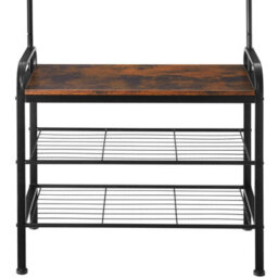 Tectake Coat Stand - Shoe Rack, Seat, 2 Shelves And 9 Coat Hooks 73.5X36X184Cm - Industrial Wood Dark, Rustic - thumbnail 8