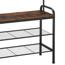 Tectake Coat Stand - Shoe Rack, Seat, 2 Shelves And 9 Coat Hooks 73.5X36X184Cm - Industrial Wood Dark, Rustic - thumbnail 9