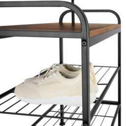 Tectake Coat Stand - Shoe Rack, Seat, 2 Shelves And 9 Coat Hooks 73.5X36X184Cm - Industrial Wood Dark, Rustic - thumbnail 7