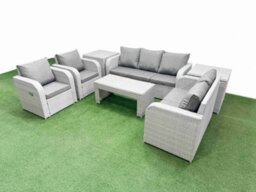 Fimous Pe Rattan Garden Furniture Set Adjustable Chair Sofa Double Love Seat 2 Seater Sofa Lounge Set 2 Side Table Light Grey - thumbnail 2