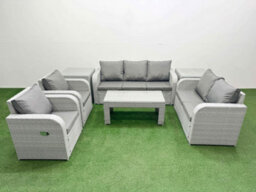 Fimous Pe Rattan Garden Furniture Set Adjustable Chair Sofa Double Love Seat 2 Seater Sofa Lounge Set 2 Side Table Light Grey - thumbnail 1