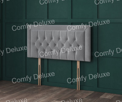 Comfy Deluxe Silver Velvetto Miami Chesterfield Buttoned  Lined Headboard 2Ft6 Small Single 26Inch - image 1