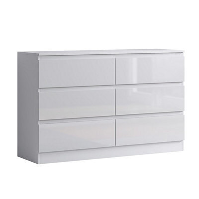Fwstyle 6 Drawer Chest Of Drawers White Gloss Scratch Resistant (H) 77 (W) 110 (D) 40Cm - image 1