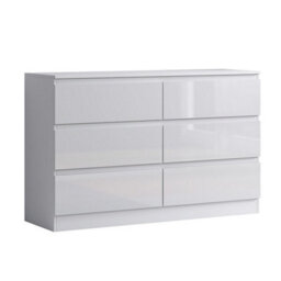 Fwstyle 6 Drawer Chest Of Drawers White Gloss Scratch Resistant (H) 77 (W) 110 (D) 40Cm - thumbnail 1