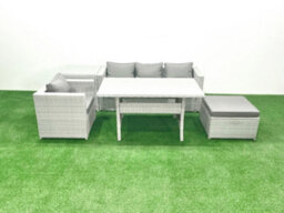 Fimous Rattan Garden Furniture Set Outdoor 5 Seater Patio Dining Sets Glass Top Dining Table And Side Table Light Grey - thumbnail 2