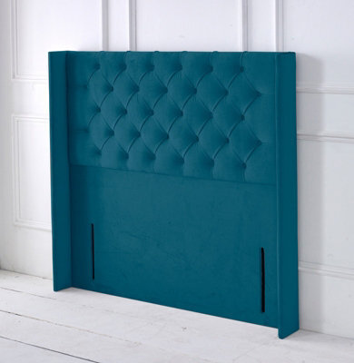 "Adore Designs Chesterfield Winged Plush Velvet 6Ft Super King 50"" Floor Standing Headboard - Mallard"
