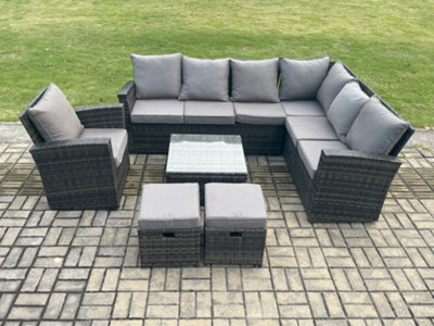 Fimous 9 Seater Outdoor Garden Furniture Set High Back Rattan Corner Sofa Chair Set With 2 Small Footstools Square Coffee Table - image 1