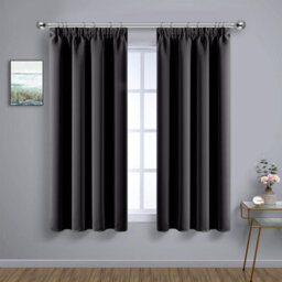 Ameha Plain Blackout Curtain Thick Thermal Insulated Pencil Pleat Dark Grey Kitchen Curtains 46'' X 54'' Pair With 2X Tie Backs - thumbnail 6