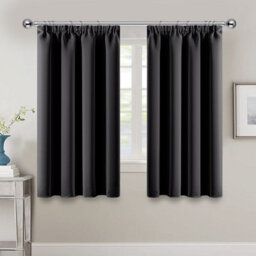Ameha Plain Blackout Curtain Thick Thermal Insulated Pencil Pleat Dark Grey Kitchen Curtains 46'' X 54'' Pair With 2X Tie Backs - thumbnail 2