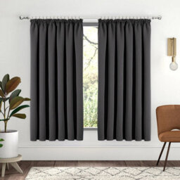 Ameha Plain Blackout Curtain Thick Thermal Insulated Pencil Pleat Dark Grey Kitchen Curtains 46'' X 54'' Pair With 2X Tie Backs - thumbnail 8