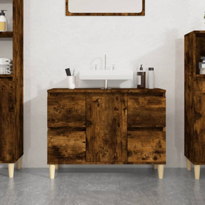 Berkfield Sink Cabinet Smoked Oak 80X33X60 Cm Engineered Wood - image 1