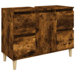Berkfield Sink Cabinet Smoked Oak 80X33X60 Cm Engineered Wood - thumbnail 2