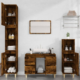 Berkfield Sink Cabinet Smoked Oak 80X33X60 Cm Engineered Wood - thumbnail 3