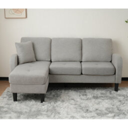Btm L Shaped Corner Sofa With Chaise Lounge 3 Seater Cotton Linen Fabric Plastic Legs Modular Design Grey - thumbnail 8