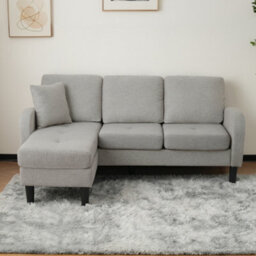 Btm L Shaped Corner Sofa With Chaise Lounge 3 Seater Cotton Linen Fabric Plastic Legs Modular Design Grey - thumbnail 2