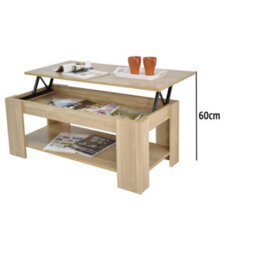 Wooden Coffee Table Lift Top Up With Storage Shelf Living Room Furniture Oak - thumbnail 2