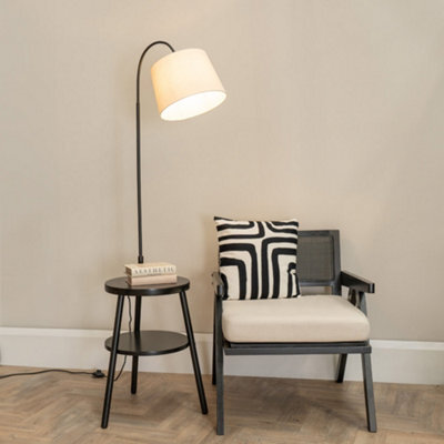 Valuelights Crowther Dark Wood Tripod Storage Floor Lamp With Shelves And Shade - Led Bulb Included - image 1