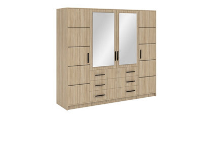 Arte Bali 240Cm Wardrobe - Oak Sonoma With Mirrored Panels And Versatile Storage - image 1