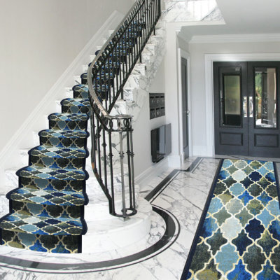 "Bravich Hard Wearing Non-Slip Kitchen Runner Mat - Blue Anejo - 2'2""x3'ft (66X91Cm)" - image 1