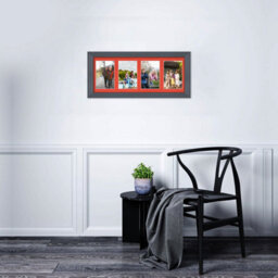 AK Frames 50X20Cm Dark Grey Classic Multi Photo Frame With Poppy Red Mount - Holds 4 Apertures (4X) 6X4 Photos - thumbnail 3