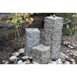 Buttercup Farm Granite Natural Surface Column Water Features (Set Of 3) With Pump, Light, Reservoir And Grid - 20/35/50Cm H - Grey