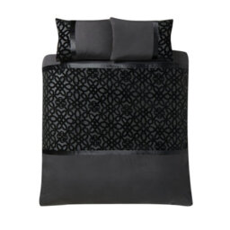 Catherine Lansfield Bedding Lattice Cut Velvet Duvet Cover Set With Pillowcases Black - thumbnail 4