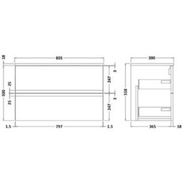 Hudson Reed Urban Satin Green Wall Hung 2 Drawer Vanity Unit With Worktop And Silent Close, 518 X 810 X 390 - thumbnail 3