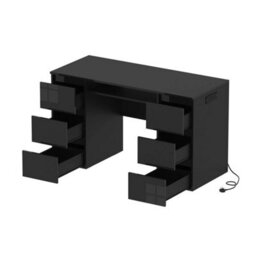 Black Dressing Table High Gloss Vanity Makeup Pc Desk 6 Drawers Storage W Socket - thumbnail 2