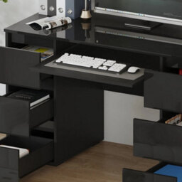 Black Dressing Table High Gloss Vanity Makeup Pc Desk 6 Drawers Storage W Socket - thumbnail 3