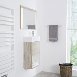 Homestylestore 400mm Light Oak Bathroom Wall Hung Vanity Unit With Basin - thumbnail 3