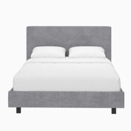 Fwstyle Small Double Queen Grey Ribbed Linen Upholstered Fabric Bed Frame - thumbnail 4