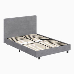 Fwstyle Small Double Queen Grey Ribbed Linen Upholstered Fabric Bed Frame - thumbnail 3