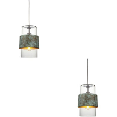 Loops 2 Pack Hanging Ceiling Pendant Light - Verdigris Bronze Plate & Clear Glass - 10W Led E27 - image 1