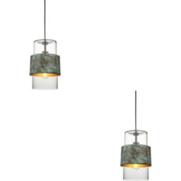 Loops 2 Pack Hanging Ceiling Pendant Light - Verdigris Bronze Plate & Clear Glass - 10W Led E27 - thumbnail 1
