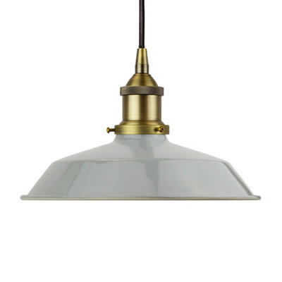 French Grey Small Trinity Metal Painted Dome Pendant Light With Matt Antique Brass Lamp Holder And Black Round Cable - Se Home - image 1