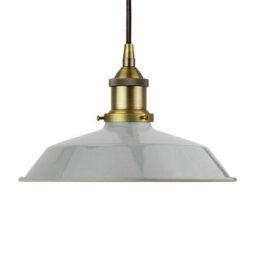 French Grey Small Trinity Metal Painted Dome Pendant Light With Matt Antique Brass Lamp Holder And Black Round Cable - Se Home