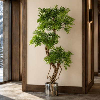 Leaf 140Cm Artificial Japanese Fruticosa Ficus Tree, Green Silver - image 1