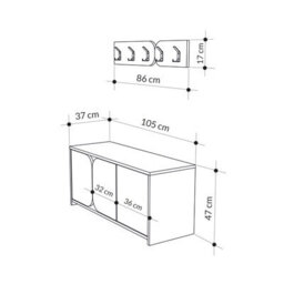 Decortie Modern Moni Shoe Cabinet White-Retro Grey 3-Door Storage Cabinet With 5-Hook Organiser Set Fabric Seat - thumbnail 3