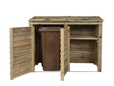 Arbor Garden Solutions Wooden Wheelie Bin Store (Double, Light Green (Natural), With Recycling Shelf) - image 1