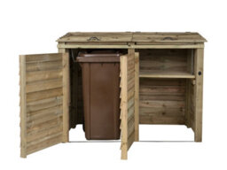 Arbor Garden Solutions Wooden Wheelie Bin Store (Double, Light Green (Natural), With Recycling Shelf)