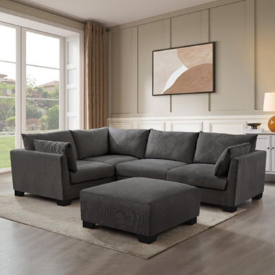 Home Detail Renns Corner Sofa, Left-Hand Facing With Footstool, Dark Grey Linen - image 1