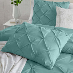Ameha Pintuck Duvet Cover Set With Pillowcase & Anti-Allergic Microfiber Pinch Pleat Diamond Sage Green Double 200X200Cm - thumbnail 4