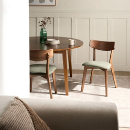 Wyld And Coco Heritage Retro Dining Chairs - Pair, Dark Brown Rubberwood Frame, Padded Green Fabric Seats - thumbnail 2