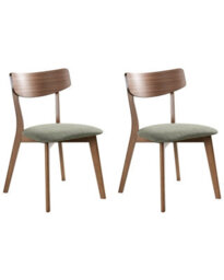 Wyld And Coco Heritage Retro Dining Chairs - Pair, Dark Brown Rubberwood Frame, Padded Green Fabric Seats - thumbnail 3