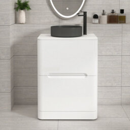 Royal Bathrooms Venice 600mm Gloss White Freestanding Bathroom Countertop Vanity Unit 2 Drawer With Art Round Basin - thumbnail 1